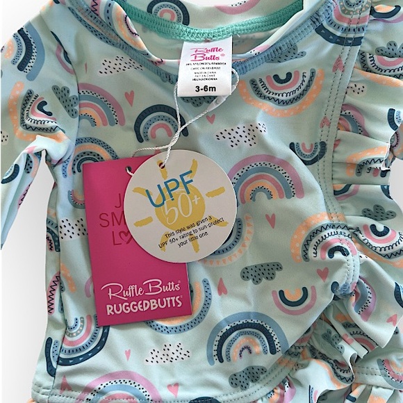 🌈 NWT! Ruffle Butts Two Piece Rash Guard Swimsuit 🩷 - Picture 3 of 3